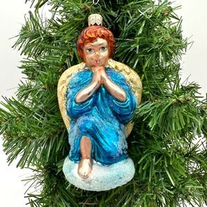 Vintage Christopher Radko Blown Glass Christmas Ornament Blue Humble Prayer